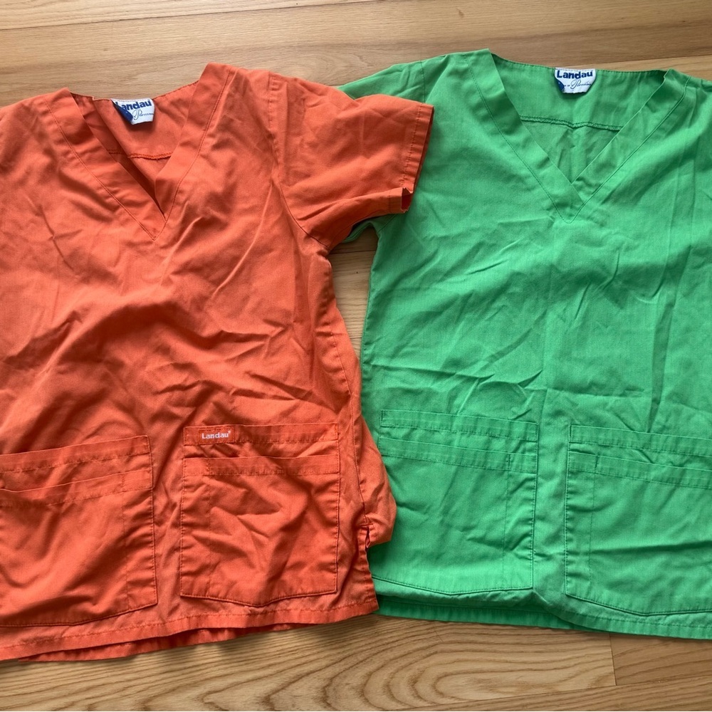 Landau Scrub Tops Bundle Size Small | Orange & Green | V-Neck